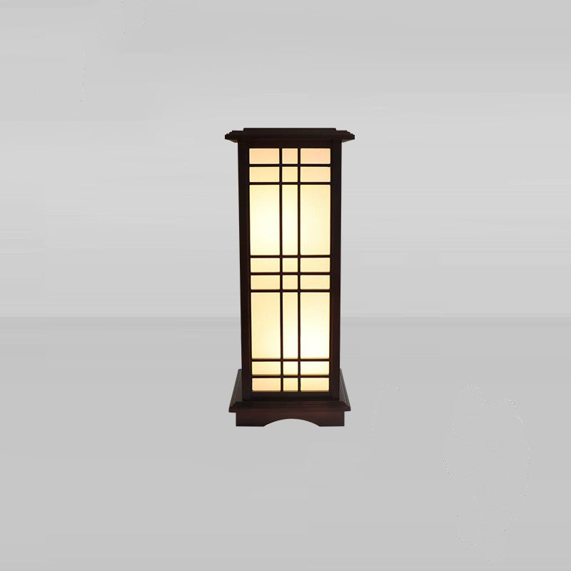 Traditional Chinese Rectangular Parchment Wood 1-Light Floor Lamp for Entertainment Rooms