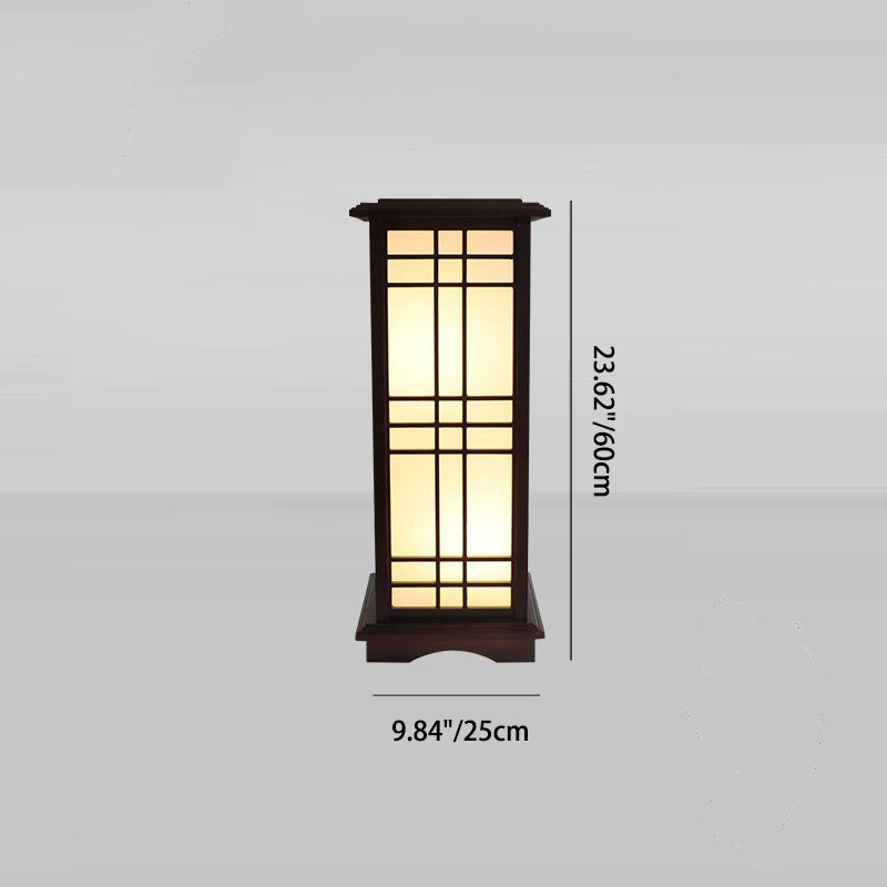 Traditional Chinese Rectangular Parchment Wood 1-Light Floor Lamp for Entertainment Rooms