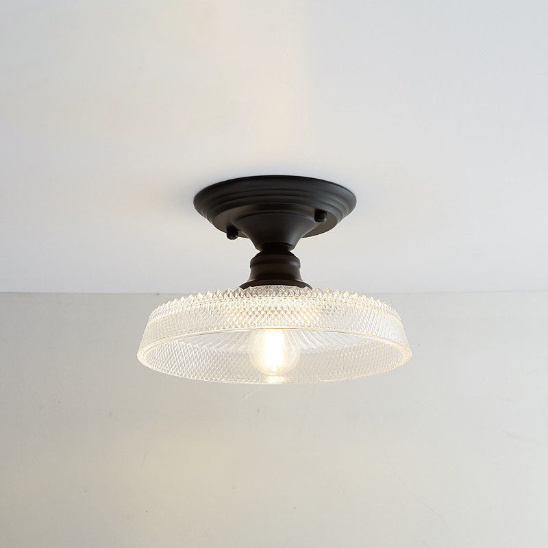 Contemporary Nordic Iron Glass Floral Round Geometry Semi-Flush Mount Light for Living Room & Bedroom