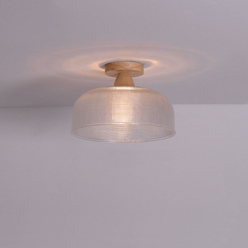 Japanese Minimalist Log Glass Semi-Flush Mount Light