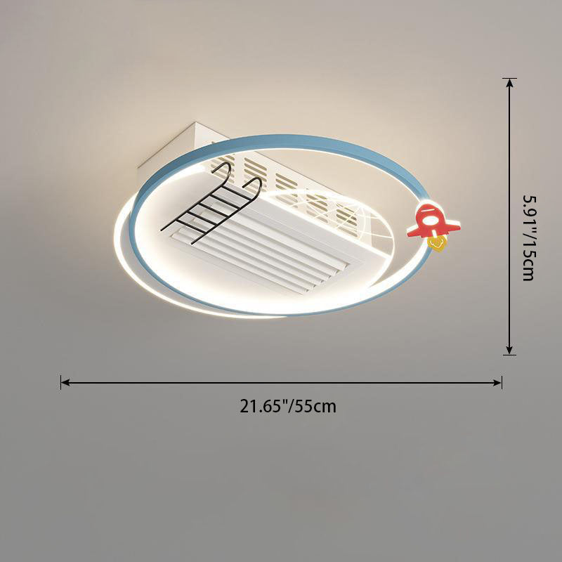 Contemporary Acrylic Astronaut Moon LED Ceiling Fan Light - Kids Bedroom Flush Mount, Invisible Bladeless Design.