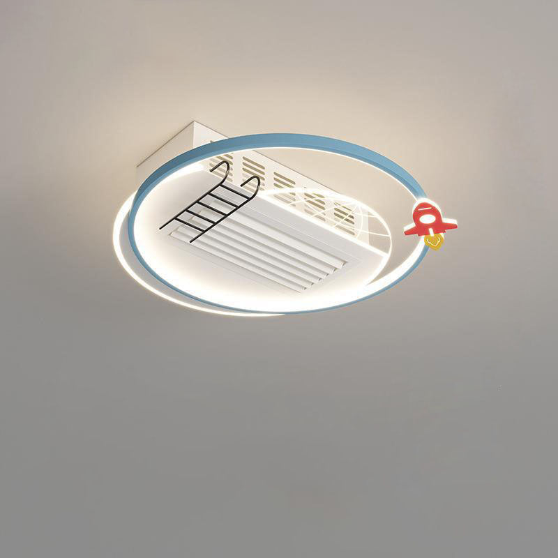 Contemporary Acrylic Astronaut Moon LED Ceiling Fan Light - Kids Bedroom Flush Mount, Invisible Bladeless Design.