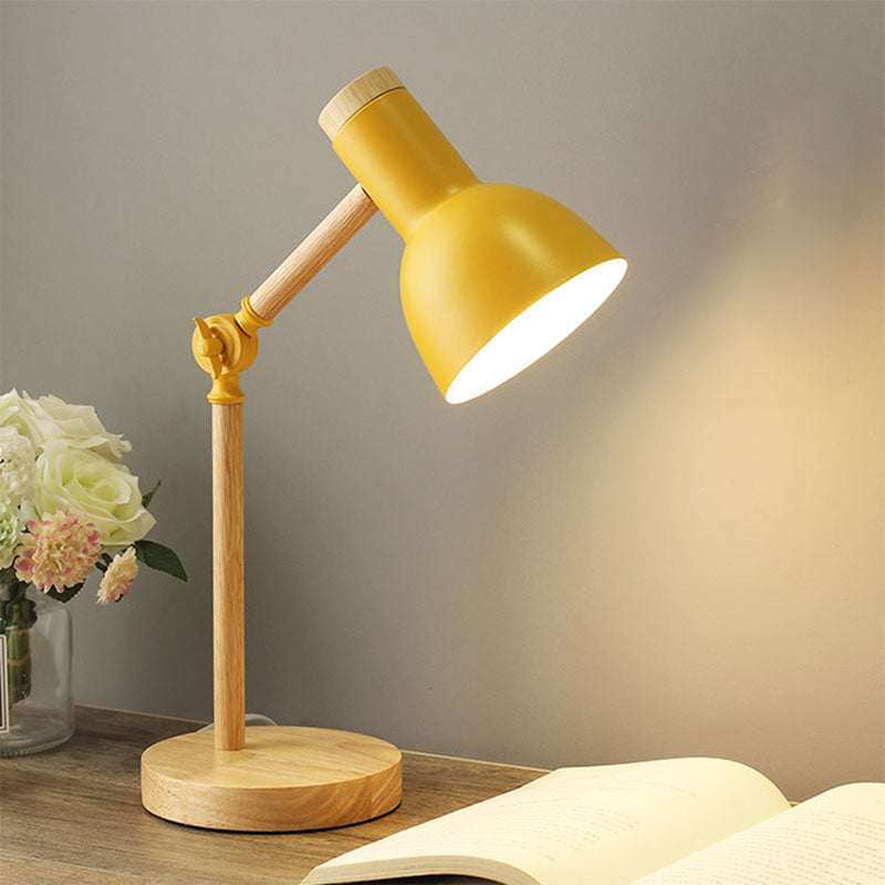 Contemporary Nordic Iron Semi-Circular Shade Wooden Base Table Lamp for Study