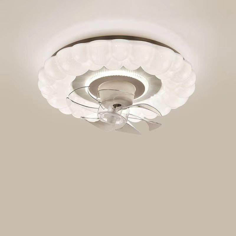 Modern Minimalist Round LED Flush Mount Ceiling Fan Light for Living Room