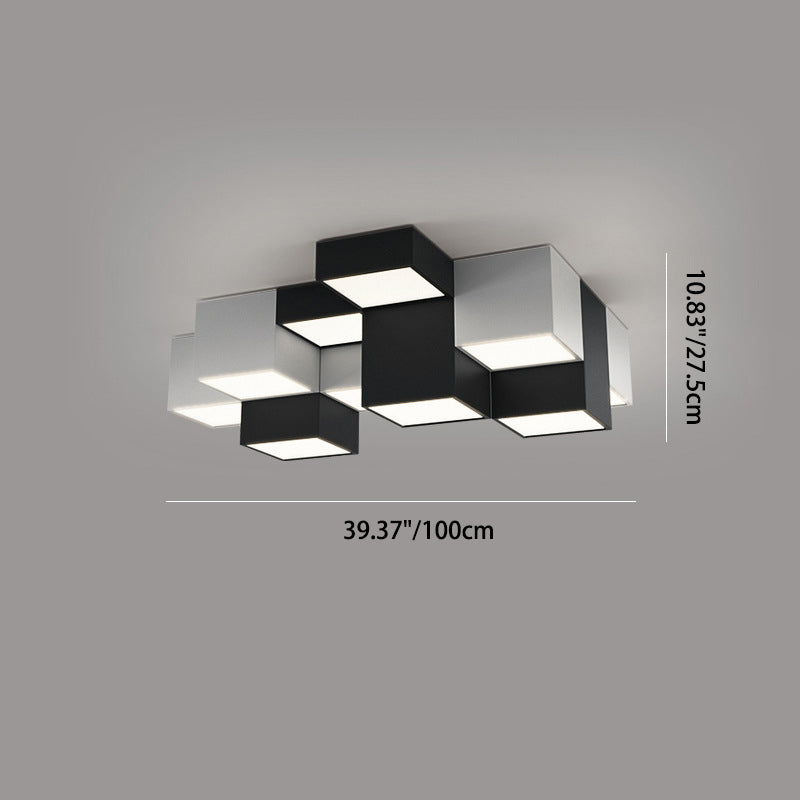 Modern Minimalist Cube LED Flush Mount Ceiling Light for Living Room