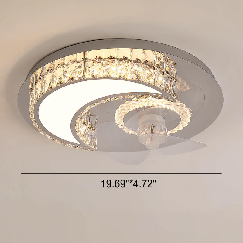 Modern Luxury Crystal Stainless Steel LED Ceiling Fan Light
