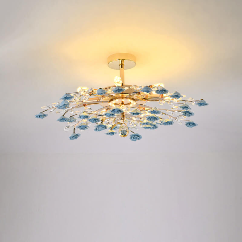 Modern Luxury Rose Iron Ceramic Crystal Chandelier 6/7/8 Light