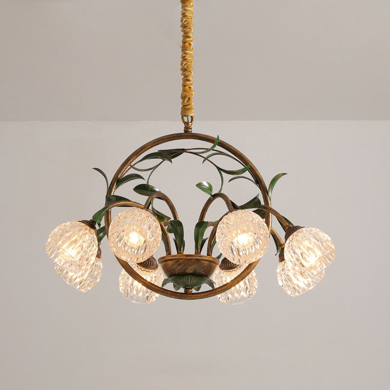 Modern Art Deco Iron Lacquered 6/8-Light Chandelier with Tulip Glass Crystal Shade for Living Room