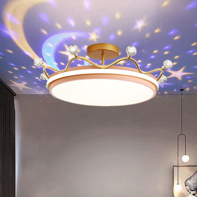 Contemporary Kids Crown LED Semi-Flush Mount Ceiling Light for Bedroom