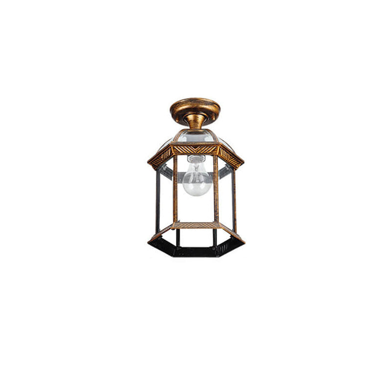 Traditional Outdoor Hexagonal Waterproof Lantern - 1-Light Semi-Flush Mount Ceiling Fixture