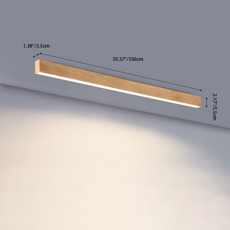 Modern Minimalist LED Flush Mount Ceiling Light - Wood Grain Aluminum Strips Design