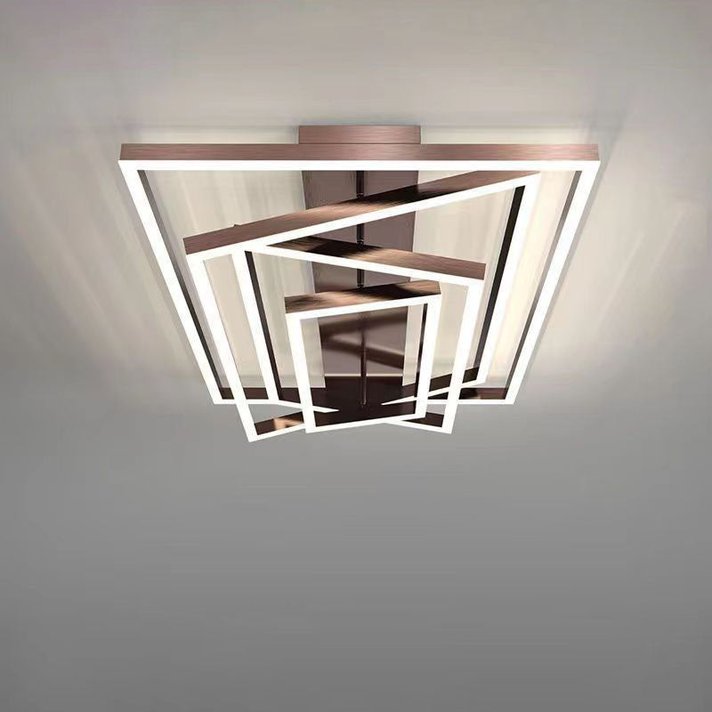 Modern Minimalist LED Flush Mount Ceiling Light - Aluminum Finish Multi-layer Rectangular Frame for Living Room