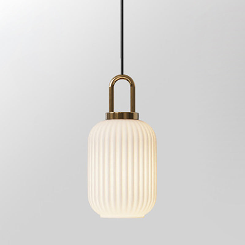 Contemporary Nordic Oval Pumpkin Pendant Light - Striped Glass & Stainless Steel 1-Light for Living Room