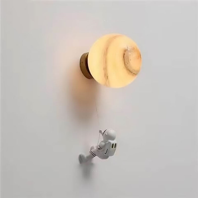 Contemporary 3D Printed Moon Shade Resin Astronaut 1-Light Wall Sconce Lamp for Bedroom, Unique Astronaut Decor, Modern Space-Themed Lighting, Ideal for Kids Room, Nursery Decor, Cosmic Wall Light, Artistic Home Lighting Fixture, Ambient Night Light for S