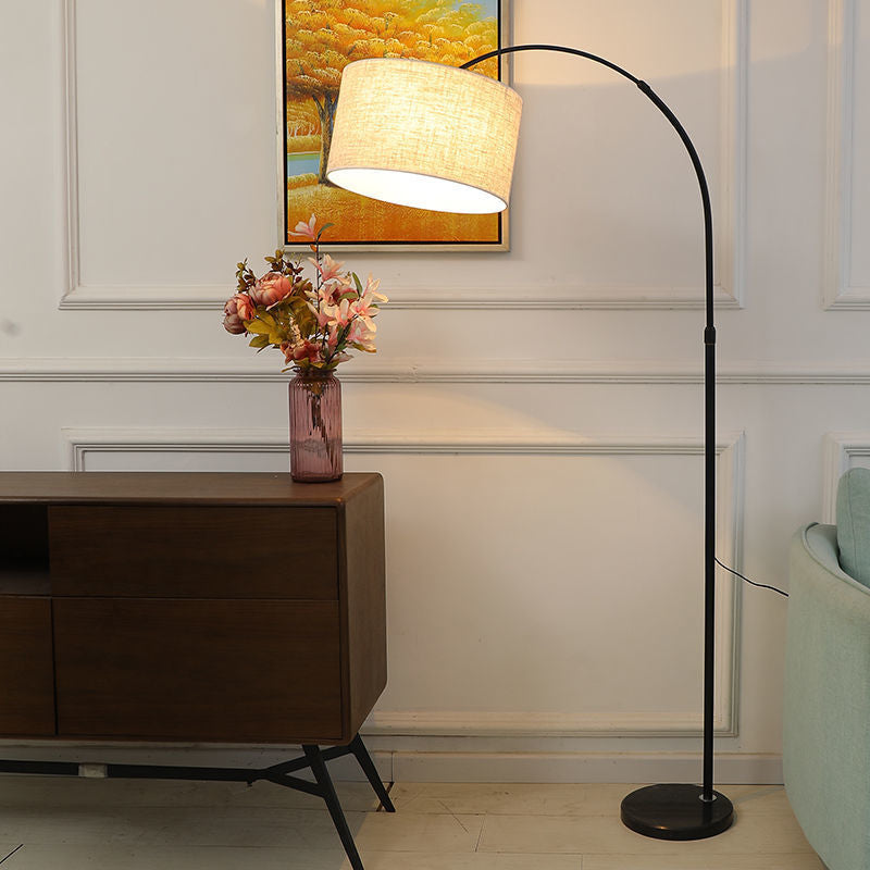Nordic Fabric Column Shade Fishing Rod Floor Lamp - 1-Light Standing Design, Modern Home Lighting, Creative Decor, Adjustable Floor Lamp for Living Room & Bedroom