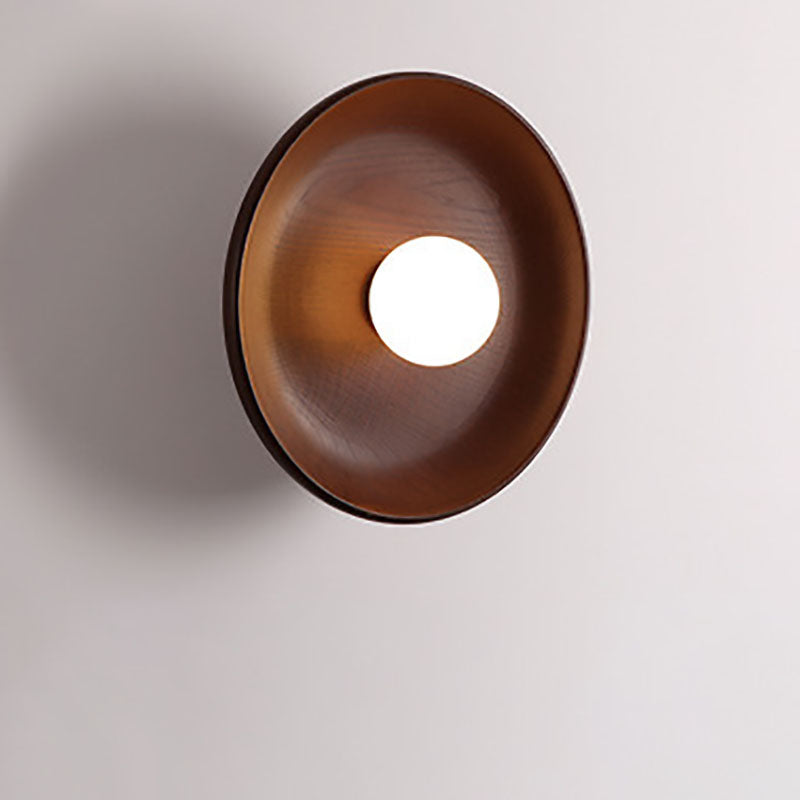 Modern Minimalist Round Wood Wall Sconce Lamp - 1-Light Design, Rustic Home Lighting, Elegant Fixture for Living Room, Bedroom, and Hallway