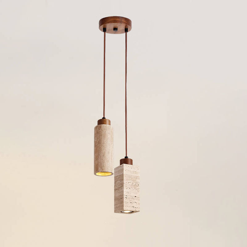 Wabi-Sabi Solid Wood & Stone Island Light Chandelier - 1/2/3-Light Rustic Fixture