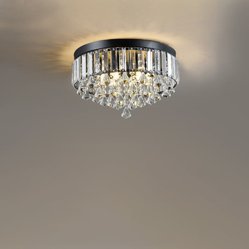 Modern Luxury Round Iron Crystal Beads Flush Mount Ceiling Light 6/9-Light Living Room Fixture