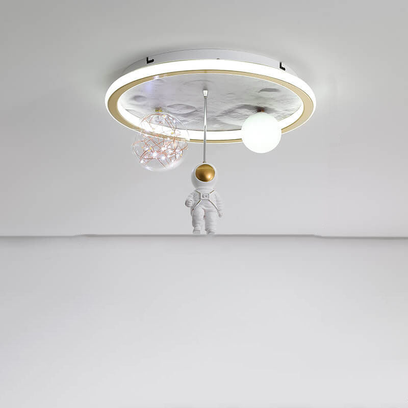 Children's Cartoon Astronaut Moon Acrylic LED Flush Mount Ceiling Light for Kids Room, Space Theme Bedroom Lighting, Cute Astronaut Design, Kids Night Light, Durable & Energy Efficient Ceiling Fixture, Ideal for Nursery & Playroom Decor