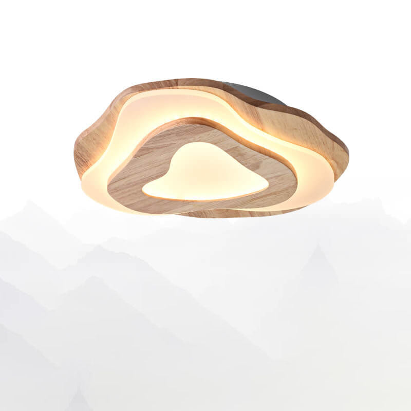 Modern Chinese Solid Wood Round LED Ceiling Light - Textured Flush Mount Lamp