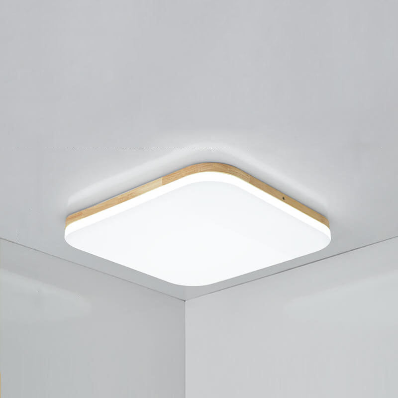 Nordic Solid Wood LED Flush Mount Ceiling Light - Rectangular PVC Design