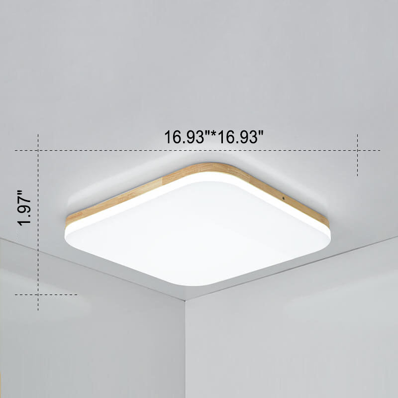 Nordic Solid Wood LED Flush Mount Ceiling Light - Rectangular PVC Design