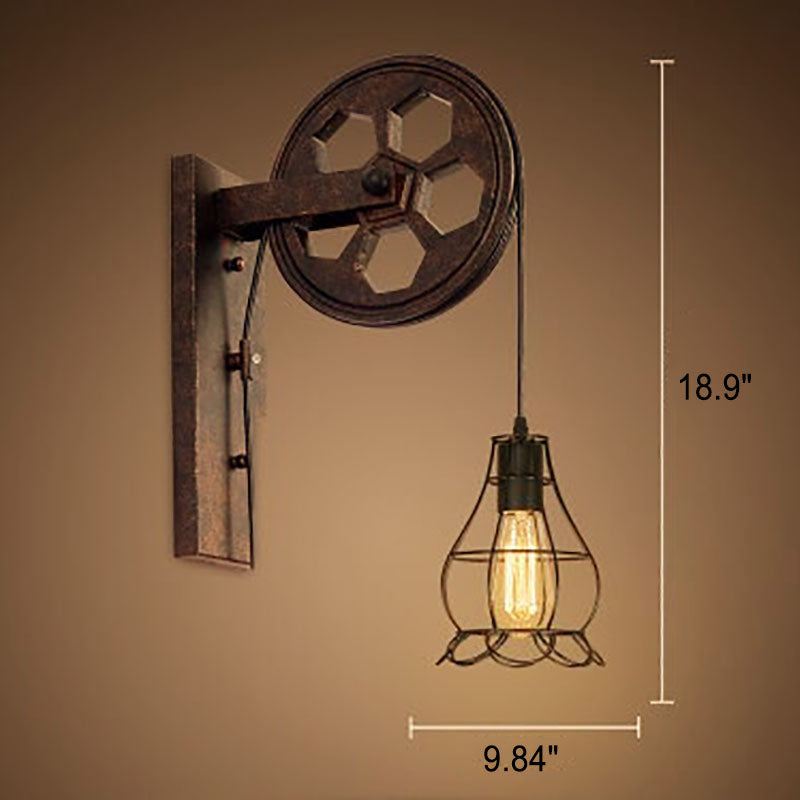Vintage Industrial Pulley Wall Sconce - 1-Light Iron Lamp