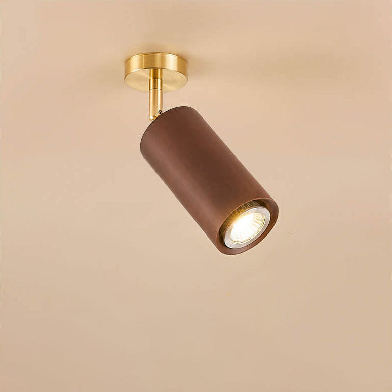 Modern Minimalist Walnut Wood LED Semi-Flush Mount Ceiling Light for Living Room