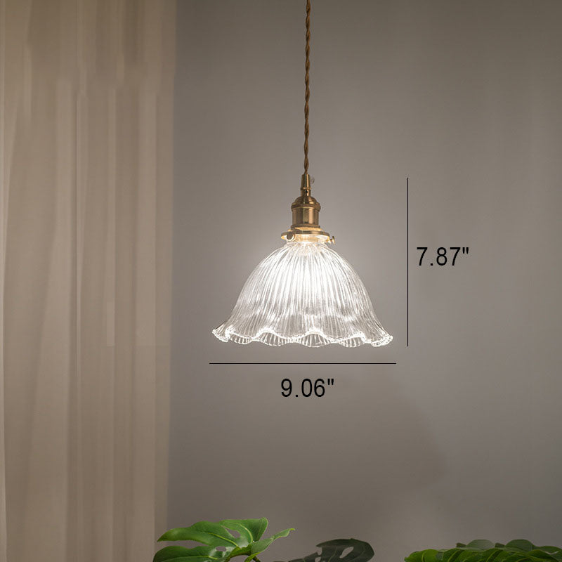 Nordic Vintage Glass Flower Brass Pendant Light 1-Light