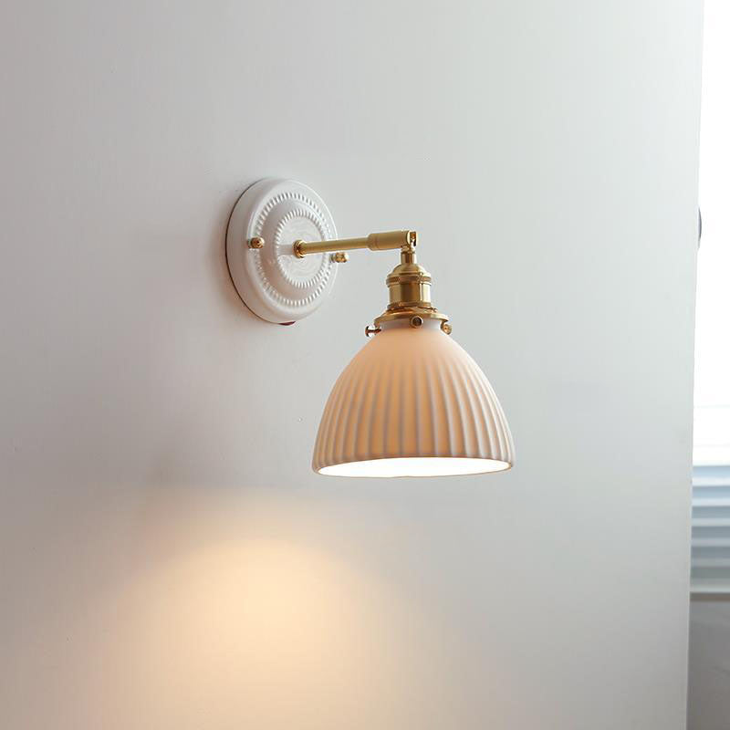 Traditional Vintage Round Ceramic Brass Wall Sconce Lamp for Living Room