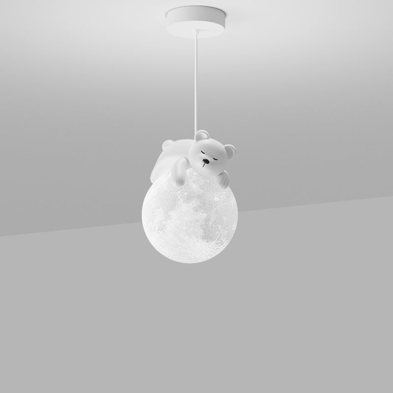 Contemporary Creative Resin Rabbit Moon 1-Light Kids Pendant Light for Living Room, Playroom, Nursery, Cute Rabbit Design, Children's Bedroom Lighting, Unique Pendant Fixture, Decorative Home Accent, Modern Animal Pendant Light, Kids Room Decor, Adjustabl