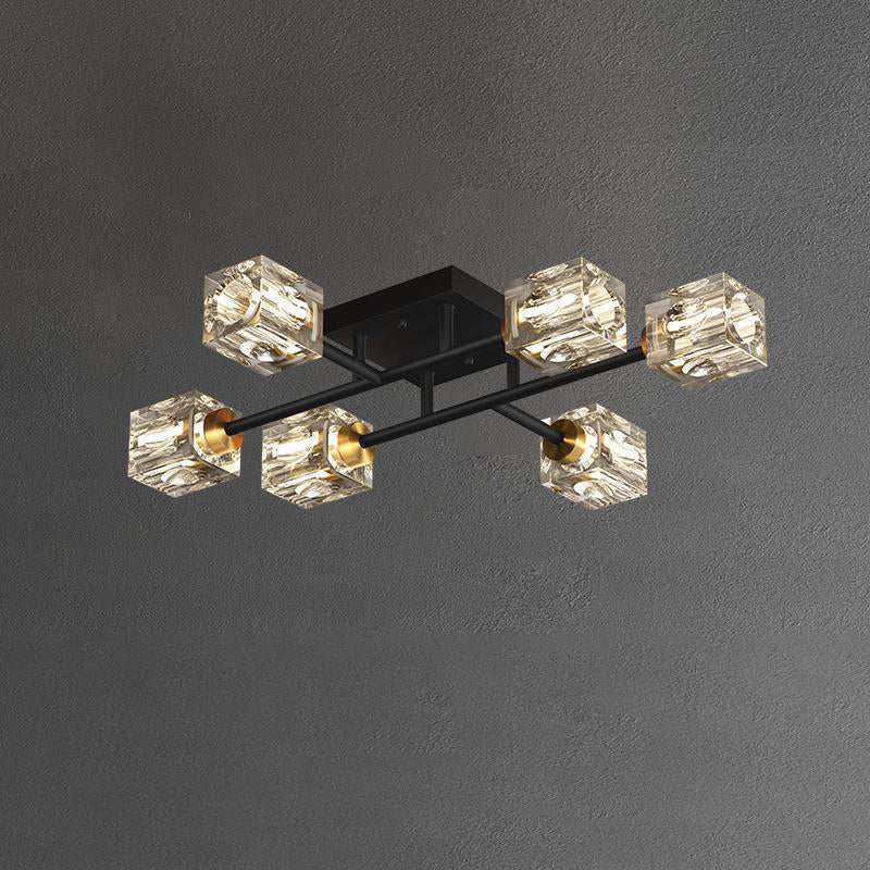 Contemporary Luxury Copper Crystal Semi-Flush Mount Ceiling Light - 4/6/8 Light Options for Living Room