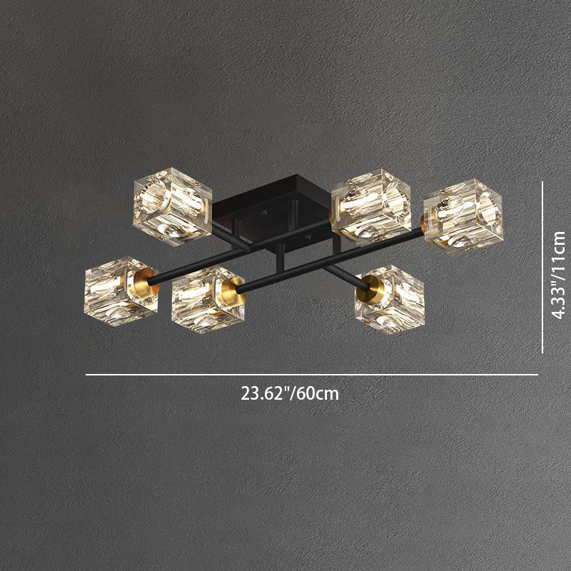 Contemporary Luxury Copper Crystal Semi-Flush Mount Ceiling Light - 4/6/8 Light Options for Living Room