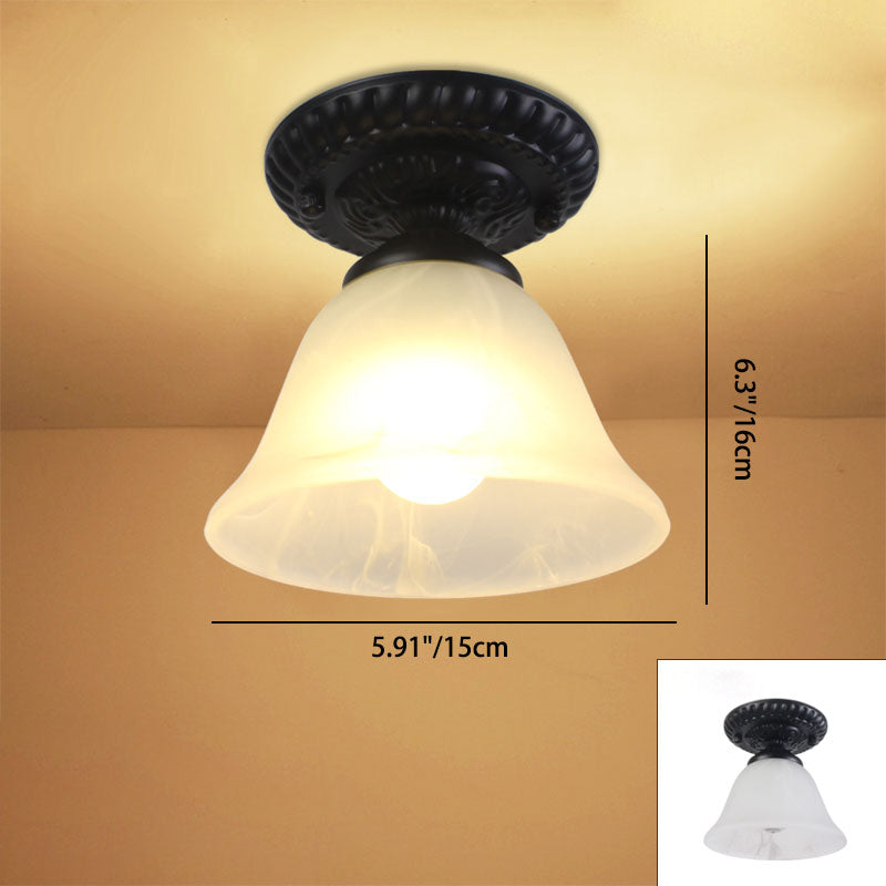 Contemporary Retro Floral Semi-Flush Mount Ceiling Light - Bell Round Iron & Glass for Hallway