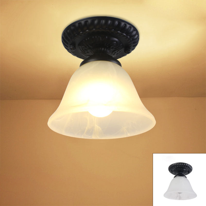 Contemporary Retro Floral Semi-Flush Mount Ceiling Light - Bell Round Iron & Glass for Hallway