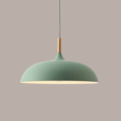 Modern Metal Wooden Dome Pendant Light - 1-Light Ceiling Fixture
