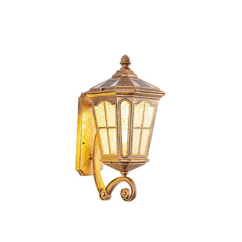 Traditional Solar Outdoor Lantern Wall Sconce - Aluminum Glass Waterproof 1-Light Patio Lamp