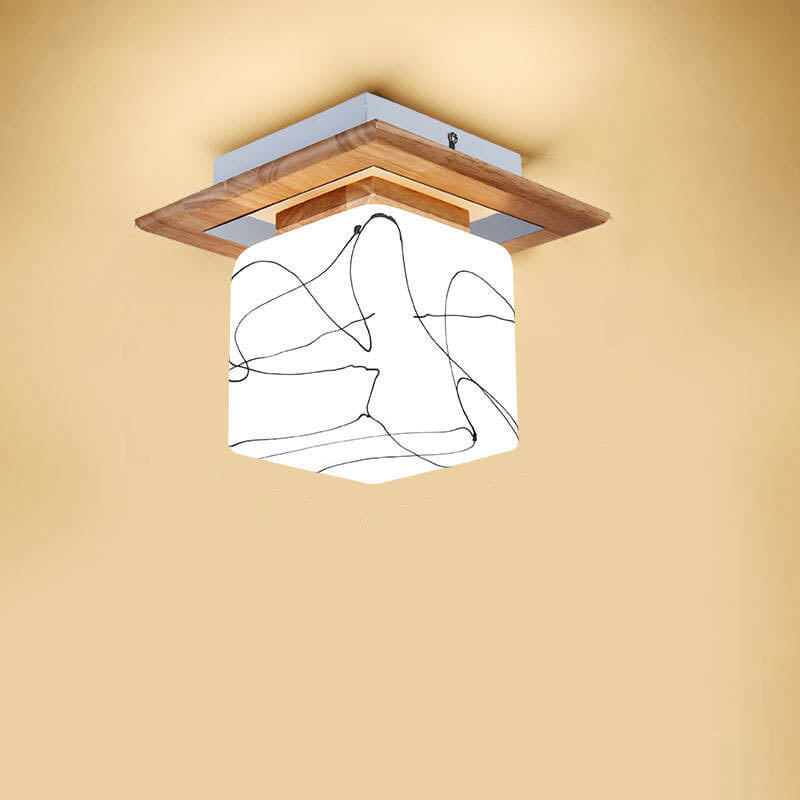Modern Nordic Minimalist Wood Circular Square Semi-Flush Mount Ceiling Light