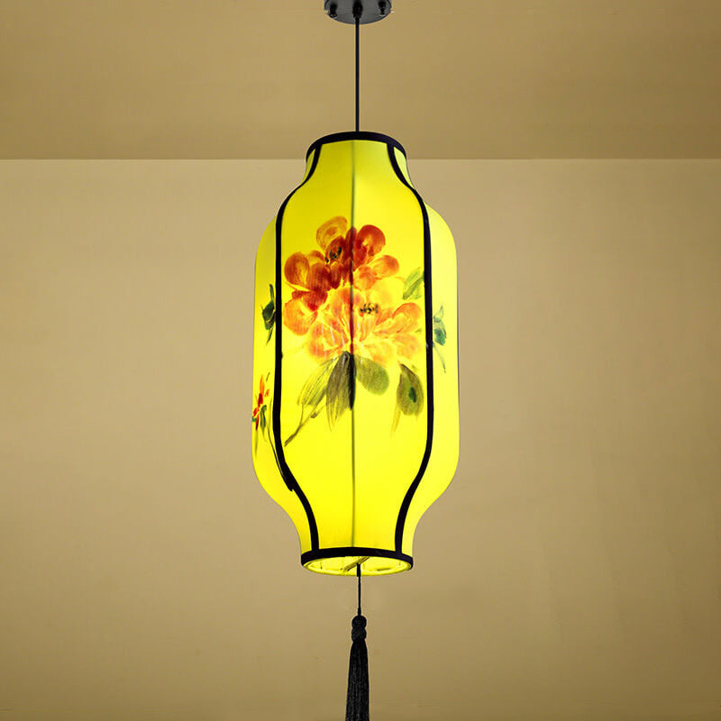 Oriental Antique Handmade Oval Lantern Pendant Light - 1-Light Fabric Fixture