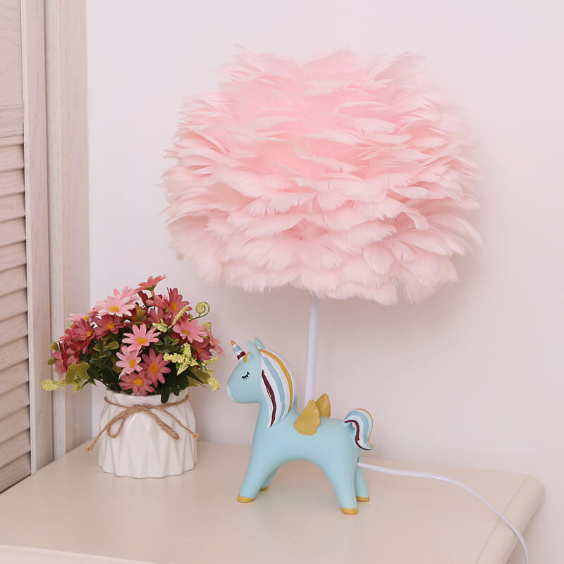 Modern Creative Unicorn Feather Children 1-Light Table Lamp, Cute Kids Room Lighting, Fantasy Decor for Girls Bedroom, Colorful Adjustable Soft Glow Night Light, Whimsical Nightstand Lamp for Nursery, Magical Unicorn Gift for Kids