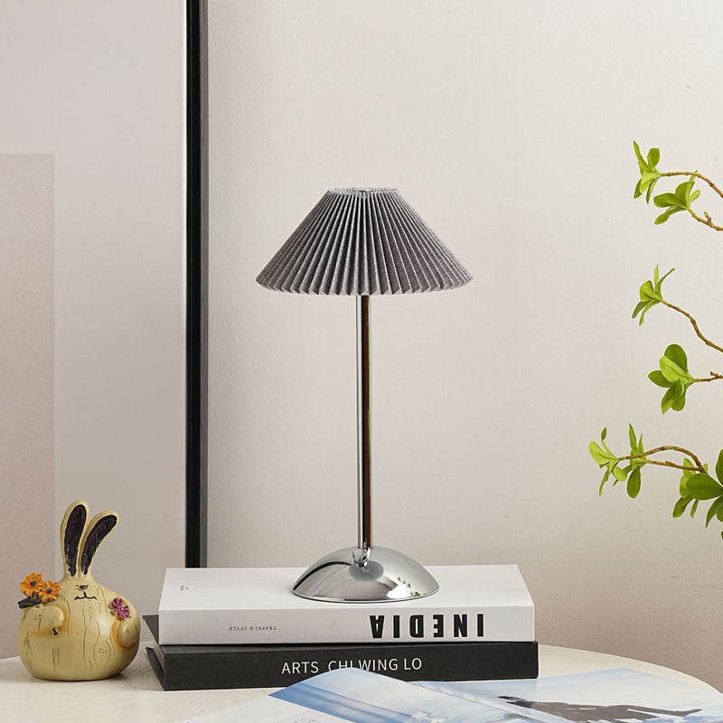 Contemporary Scandinavian Rechargeable Pleated Table Lamp - 1-Light for Bedside