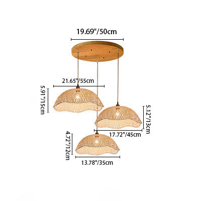 Modern Minimalist Bamboo Lantern Chandelier - 3 Light Fixture