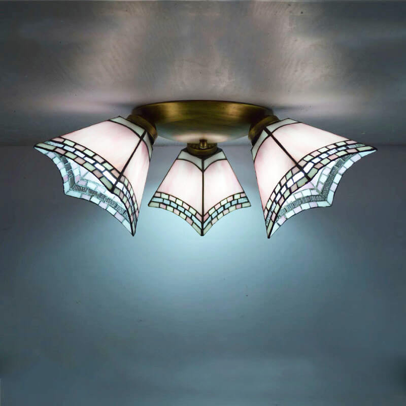 Tiffany Style Stained Glass 3-Light Semi-Flush Mount Light Fixture