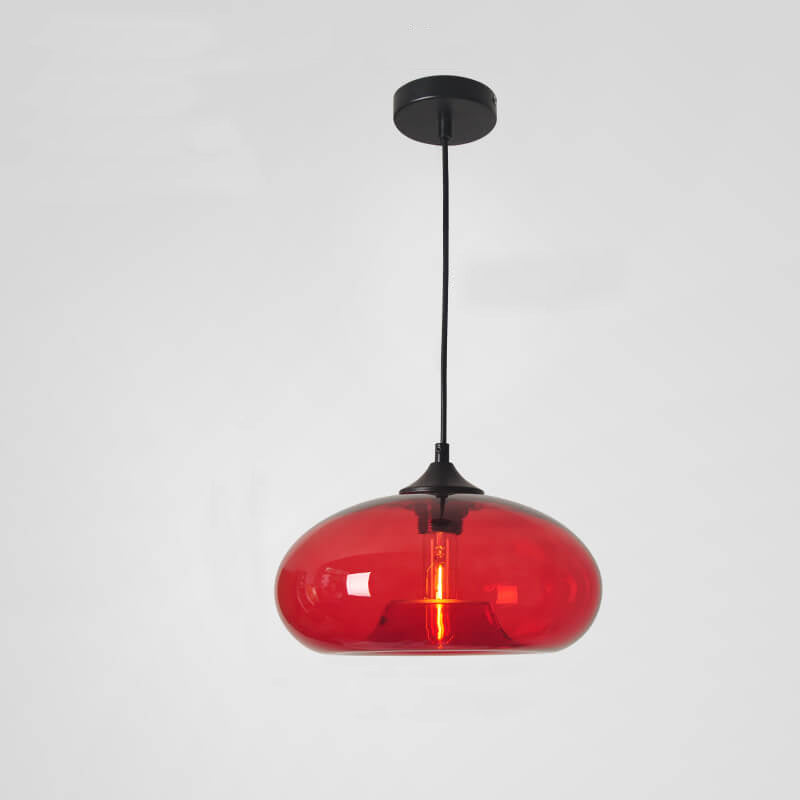 Colored Glass Oval 1-Light Pendant – Modern Lighting Fixture, Decorative Hang Light, Home Interior Design, Bohemian Style Decor
