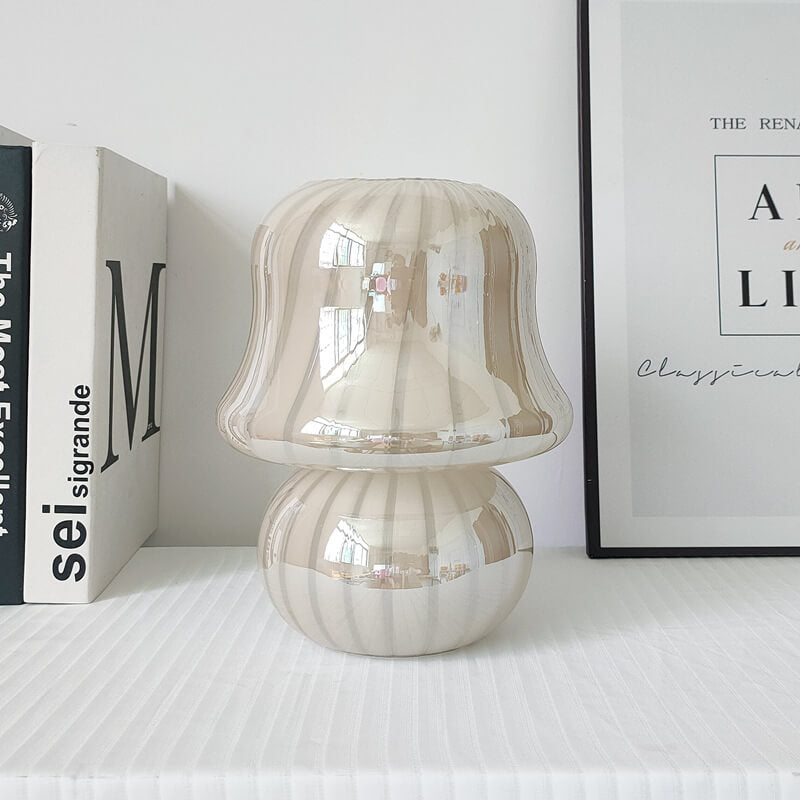 French Cream Handmade Glass Mushroom 1-Light Table Lamp, Unique Artisan Table Lamp, Vintage-Inspired Home Lighting, Decorative Glass Lamp, Soft Glow Interior Illumination, Modern Table Lamp for Living Room and Bedroom, Stylish Mushroom Design Lighting, Ar