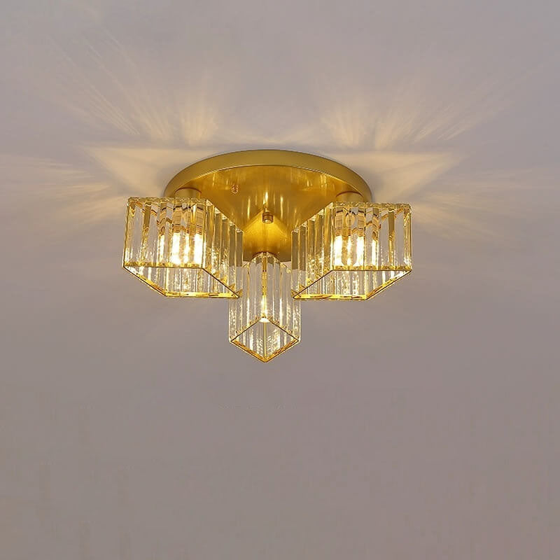 Modern Luxury Diamond Shaped Iron Crystal Semi-Flush Mount Ceiling Light - 3/4/5/6 Light Fixture