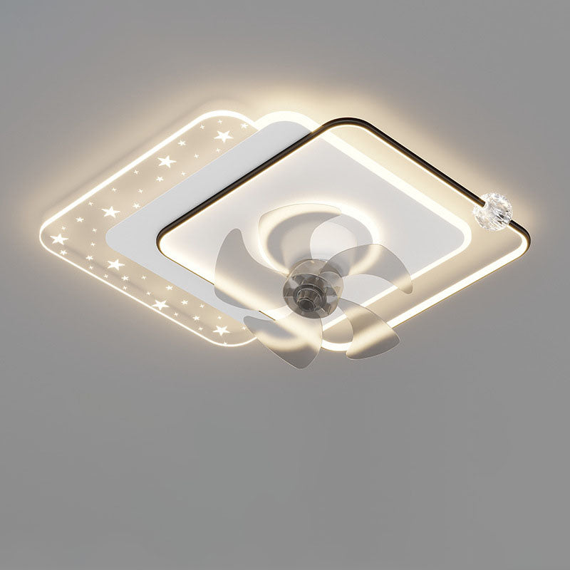 Contemporary Iron Acrylic LED Round Square Ceiling Fan Light for Bedroom
