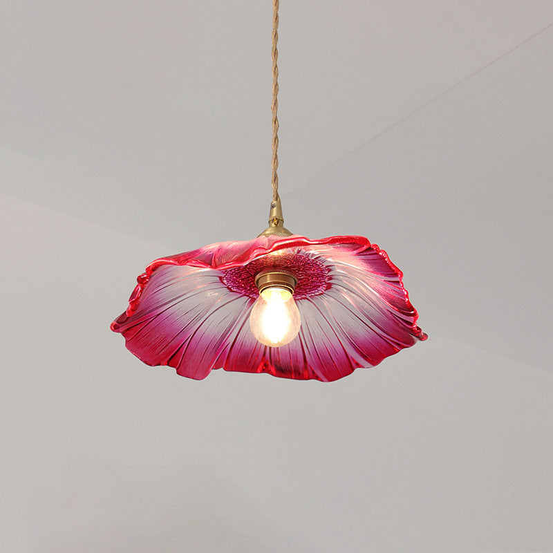 Modern Art Deco Sunflower Copper Glass Pendant Light - Living Room Essential