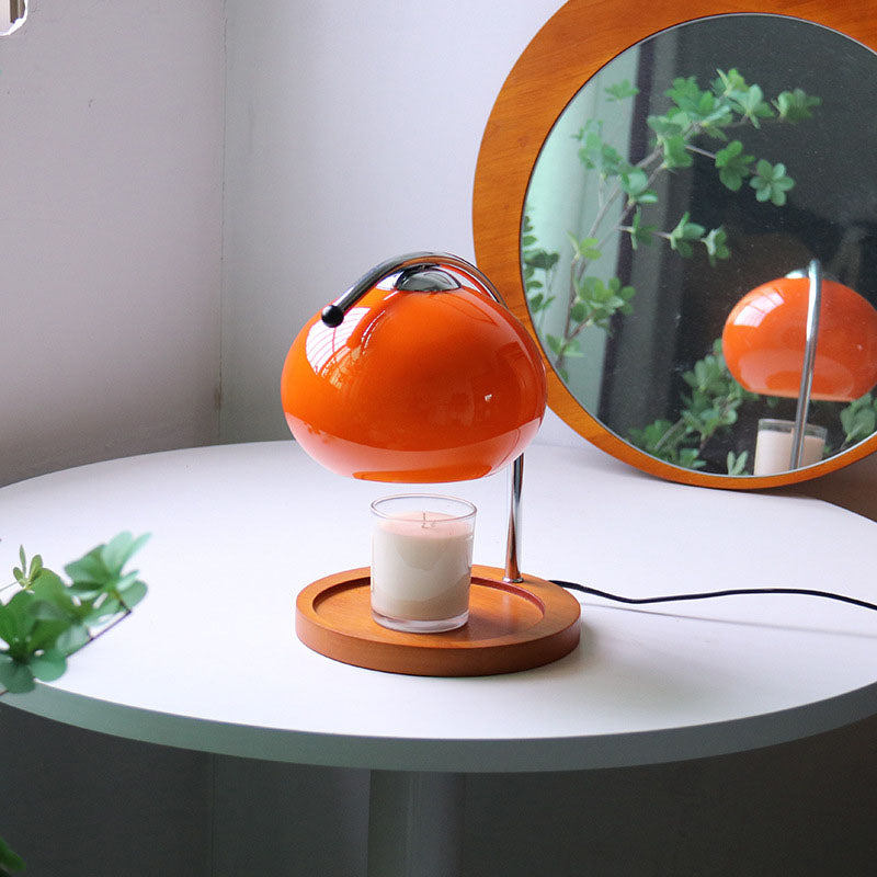 Contemporary Retro Glass Dome Solid Wood Metal Base 1-Light Melting Wax Table Lamp - Vintage Home Lighting, Modern Desk Lamp, Unique Decorative Lamp, Warm LED Night Light, Artisanal Table Lamp for Living Room, Bedroom, Office, Stylish Interior Decor, Cozy