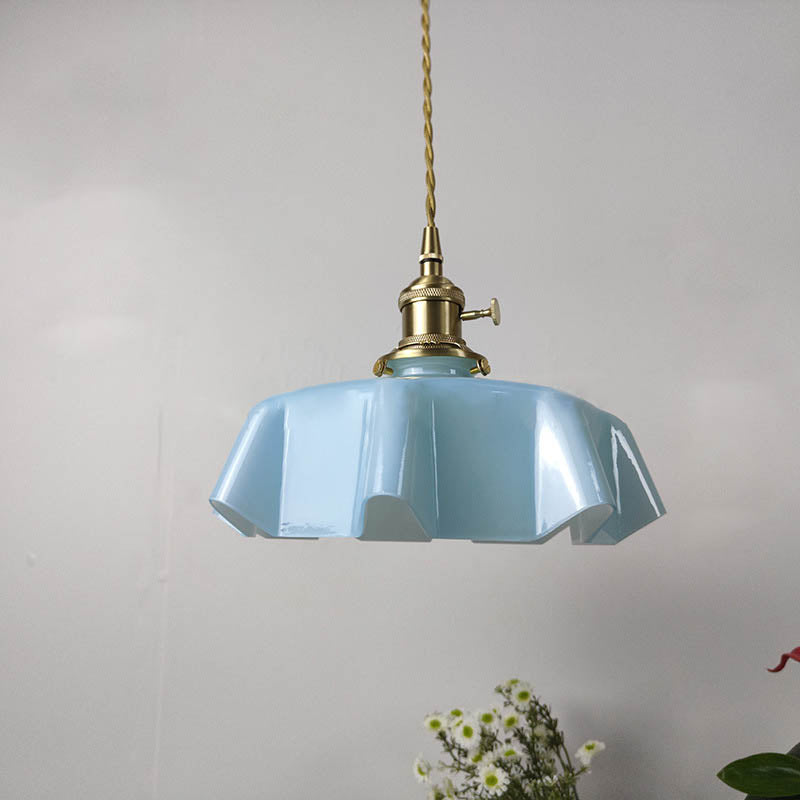 Traditional Japanese Cream Petal Glass Iron Pendant Light for Dining Room